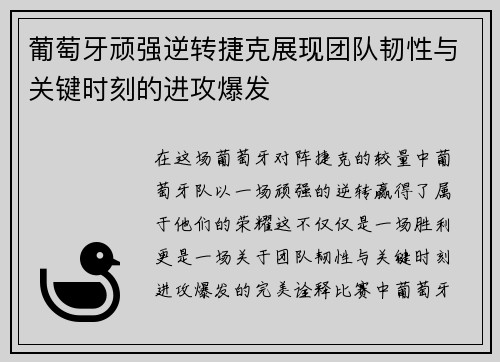 葡萄牙顽强逆转捷克展现团队韧性与关键时刻的进攻爆发