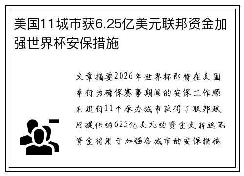 美国11城市获6.25亿美元联邦资金加强世界杯安保措施